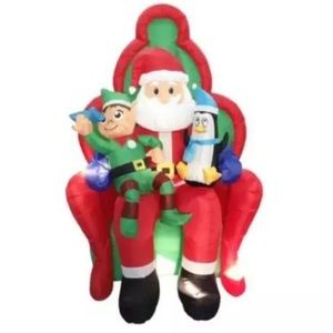 CHRISTMAS  6 FT INFLATABLE SANTA ON CHAIR PENGUIN AND ELF OUTDOOR LIGHT UP DECOR